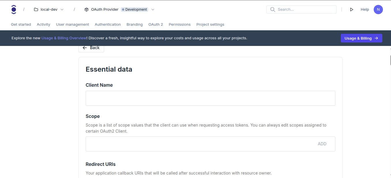 Create OAuth2 Client