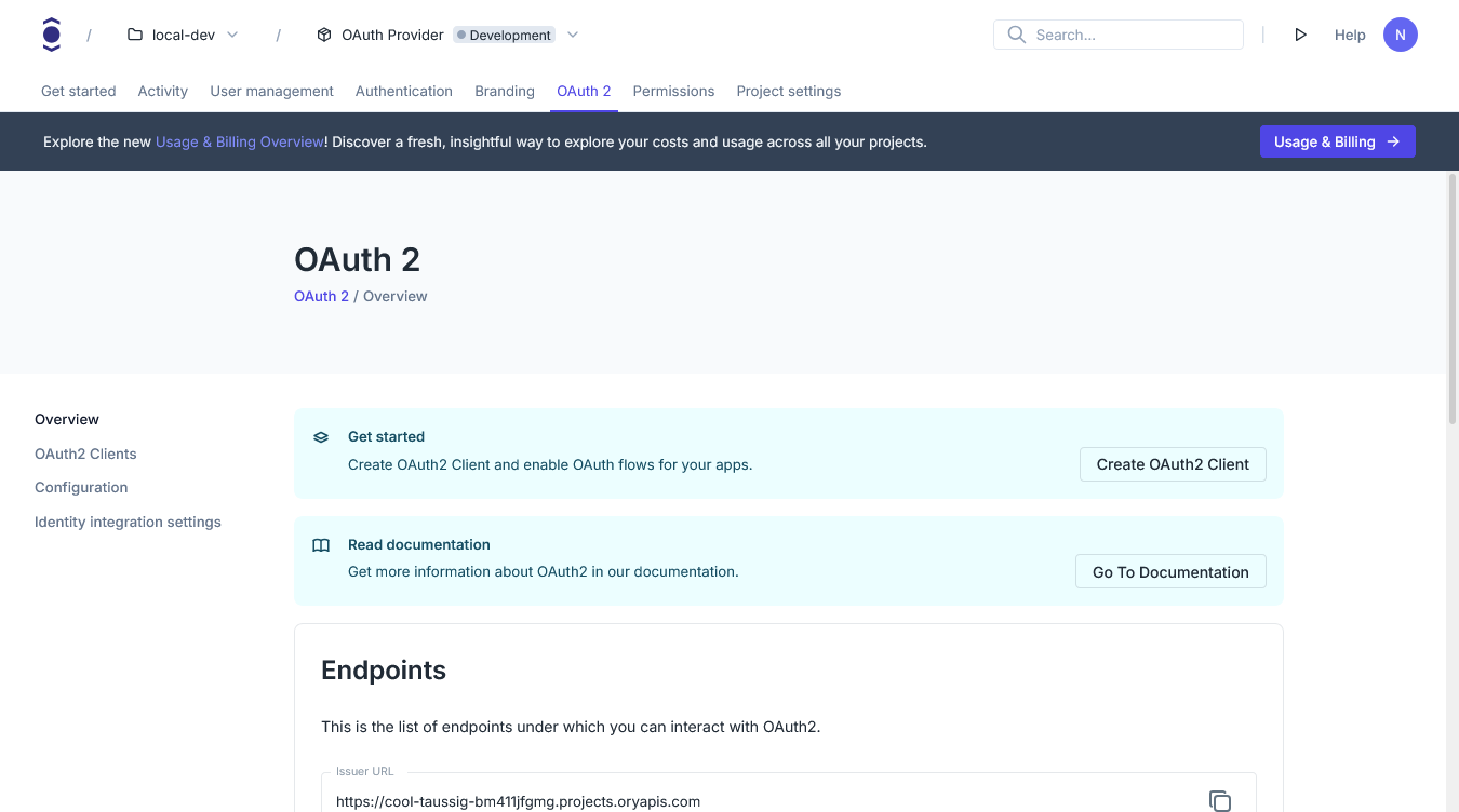 Oauth2 Server page overview